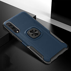 Funda Bumper Silicona y Plastico Mate Carcasa con Magnetico Anillo de dedo Soporte R02 para Xiaomi Mi A3 Azul