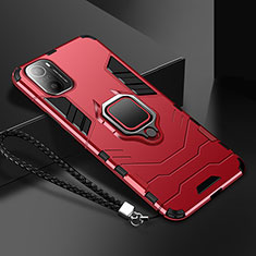 Funda Bumper Silicona y Plastico Mate Carcasa con Magnetico Anillo de dedo Soporte R02 para Xiaomi Redmi K40 5G Rojo