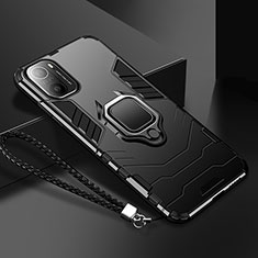 Funda Bumper Silicona y Plastico Mate Carcasa con Magnetico Anillo de dedo Soporte R02 para Xiaomi Redmi K40 Pro 5G Negro