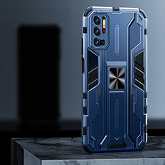 Funda Bumper Silicona y Plastico Mate Carcasa con Magnetico Anillo de dedo Soporte R02 para Xiaomi Redmi Note 10T 5G Azul