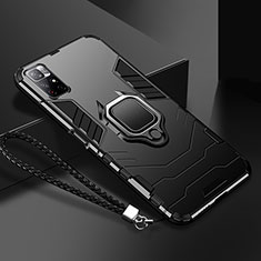 Funda Bumper Silicona y Plastico Mate Carcasa con Magnetico Anillo de dedo Soporte R02 para Xiaomi Redmi Note 11 5G Negro