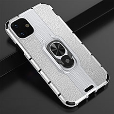 Funda Bumper Silicona y Plastico Mate Carcasa con Magnetico Anillo de dedo Soporte R03 para Apple iPhone 11 Plata