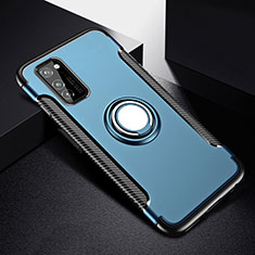 Funda Bumper Silicona y Plastico Mate Carcasa con Magnetico Anillo de dedo Soporte R03 para Huawei Honor V30 5G Azul