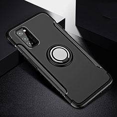 Funda Bumper Silicona y Plastico Mate Carcasa con Magnetico Anillo de dedo Soporte R03 para Huawei Honor V30 5G Negro