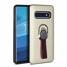 Funda Bumper Silicona y Plastico Mate Carcasa con Magnetico Anillo de dedo Soporte R03 para Samsung Galaxy S10 5G Oro