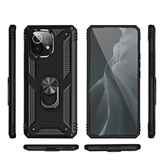 Funda Bumper Silicona y Plastico Mate Carcasa con Magnetico Anillo de dedo Soporte R03 para Xiaomi Mi 11 5G Negro