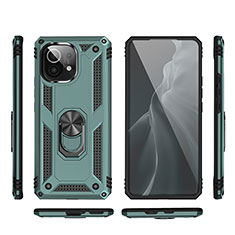 Funda Bumper Silicona y Plastico Mate Carcasa con Magnetico Anillo de dedo Soporte R03 para Xiaomi Mi 11 Lite 4G Verde