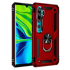 Funda Bumper Silicona y Plastico Mate Carcasa con Magnetico Anillo de dedo Soporte R03 para Xiaomi Mi Note 10 Pro Rojo