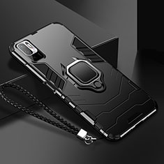 Funda Bumper Silicona y Plastico Mate Carcasa con Magnetico Anillo de dedo Soporte R03 para Xiaomi POCO M3 Pro 5G Negro