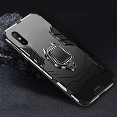 Funda Bumper Silicona y Plastico Mate Carcasa con Magnetico Anillo de dedo Soporte R03 para Xiaomi Redmi 9A Negro