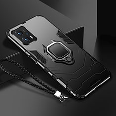Funda Bumper Silicona y Plastico Mate Carcasa con Magnetico Anillo de dedo Soporte R03 para Xiaomi Redmi Note 11T Pro+ Plus 5G Negro