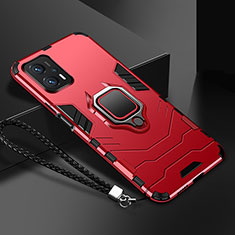 Funda Bumper Silicona y Plastico Mate Carcasa con Magnetico Anillo de dedo Soporte R03 para Xiaomi Redmi Note 11T Pro+ Plus 5G Rojo