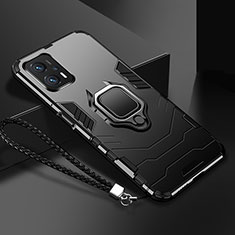 Funda Bumper Silicona y Plastico Mate Carcasa con Magnetico Anillo de dedo Soporte R03 para Xiaomi Redmi Note 12T Pro 5G Negro