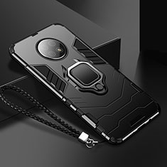 Funda Bumper Silicona y Plastico Mate Carcasa con Magnetico Anillo de dedo Soporte R03 para Xiaomi Redmi Note 9 5G Negro