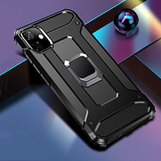 Funda Bumper Silicona y Plastico Mate Carcasa con Magnetico Anillo de dedo Soporte R04 para Apple iPhone 11 Negro