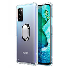 Funda Bumper Silicona y Plastico Mate Carcasa con Magnetico Anillo de dedo Soporte R04 para Huawei Honor V30 5G Plata