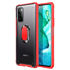 Funda Bumper Silicona y Plastico Mate Carcasa con Magnetico Anillo de dedo Soporte R04 para Huawei Honor V30 5G Rojo