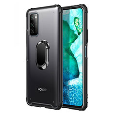 Funda Bumper Silicona y Plastico Mate Carcasa con Magnetico Anillo de dedo Soporte R04 para Huawei Honor View 30 5G Negro