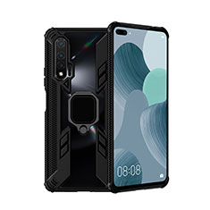 Funda Bumper Silicona y Plastico Mate Carcasa con Magnetico Anillo de dedo Soporte R04 para Huawei Nova 6 5G Negro