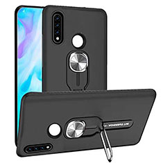 Funda Bumper Silicona y Plastico Mate Carcasa con Magnetico Anillo de dedo Soporte R04 para Huawei P30 Lite New Edition Negro