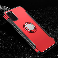 Funda Bumper Silicona y Plastico Mate Carcasa con Magnetico Anillo de dedo Soporte R04 para Samsung Galaxy S20 5G Rojo