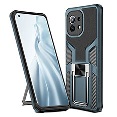 Funda Bumper Silicona y Plastico Mate Carcasa con Magnetico Anillo de dedo Soporte R04 para Xiaomi Mi 11 Lite 5G NE Cian