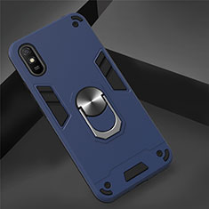Funda Bumper Silicona y Plastico Mate Carcasa con Magnetico Anillo de dedo Soporte R04 para Xiaomi Redmi 9i Azul Real