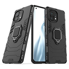 Funda Bumper Silicona y Plastico Mate Carcasa con Magnetico Anillo de dedo Soporte R05 para Xiaomi Mi 11 Lite 5G NE Negro