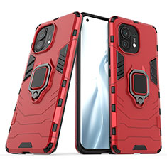Funda Bumper Silicona y Plastico Mate Carcasa con Magnetico Anillo de dedo Soporte R05 para Xiaomi Mi 11 Lite 5G Rojo