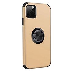 Funda Bumper Silicona y Plastico Mate Carcasa con Magnetico Anillo de dedo Soporte R06 para Apple iPhone 11 Pro Oro