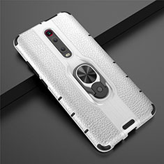 Funda Bumper Silicona y Plastico Mate Carcasa con Magnetico Anillo de dedo Soporte R07 para Xiaomi Redmi K20 Pro Plata