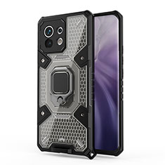 Funda Bumper Silicona y Plastico Mate Carcasa con Magnetico Anillo de dedo Soporte R08 para Xiaomi Mi 11 5G Gris