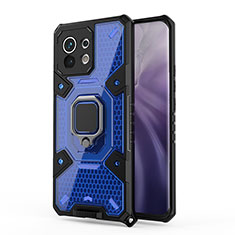 Funda Bumper Silicona y Plastico Mate Carcasa con Magnetico Anillo de dedo Soporte R08 para Xiaomi Mi 11 Lite 5G NE Azul