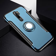 Funda Bumper Silicona y Plastico Mate Carcasa con Magnetico Anillo de dedo Soporte R08 para Xiaomi Redmi Note 8 Pro Azul