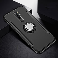 Funda Bumper Silicona y Plastico Mate Carcasa con Magnetico Anillo de dedo Soporte R08 para Xiaomi Redmi Note 8 Pro Negro