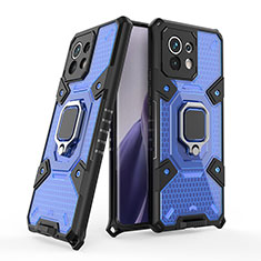 Funda Bumper Silicona y Plastico Mate Carcasa con Magnetico Anillo de dedo Soporte R09 para Xiaomi Mi 11 Lite 4G Azul