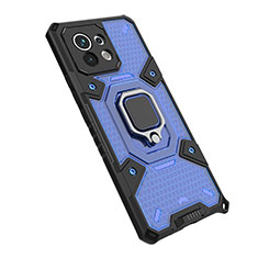 Funda Bumper Silicona y Plastico Mate Carcasa con Magnetico Anillo de dedo Soporte R10 para Xiaomi Mi 11 5G Azul