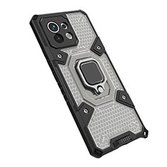 Funda Bumper Silicona y Plastico Mate Carcasa con Magnetico Anillo de dedo Soporte R10 para Xiaomi Mi 11 5G Gris