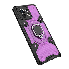 Funda Bumper Silicona y Plastico Mate Carcasa con Magnetico Anillo de dedo Soporte R10 para Xiaomi Mi 11 Lite 5G NE Morado