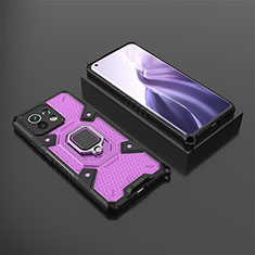 Funda Bumper Silicona y Plastico Mate Carcasa con Magnetico Anillo de dedo Soporte R11 para Xiaomi Mi 11 Lite 4G Morado