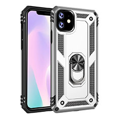 Funda Bumper Silicona y Plastico Mate Carcasa con Magnetico Anillo de dedo Soporte S01 para Apple iPhone 11 Plata