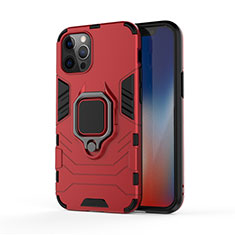 Funda Bumper Silicona y Plastico Mate Carcasa con Magnetico Anillo de dedo Soporte S01 para Apple iPhone 12 Pro Max Rojo