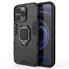 Funda Bumper Silicona y Plastico Mate Carcasa con Magnetico Anillo de dedo Soporte S01 para Apple iPhone 13 Pro Max Negro