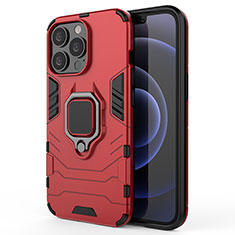 Funda Bumper Silicona y Plastico Mate Carcasa con Magnetico Anillo de dedo Soporte S01 para Apple iPhone 13 Pro Rojo