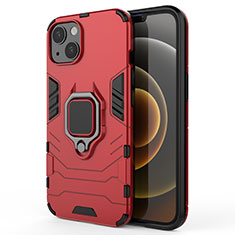 Funda Bumper Silicona y Plastico Mate Carcasa con Magnetico Anillo de dedo Soporte S01 para Apple iPhone 13 Rojo