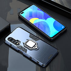 Funda Bumper Silicona y Plastico Mate Carcasa con Magnetico Anillo de dedo Soporte S01 para Huawei Nova 6 Azul