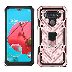 Funda Bumper Silicona y Plastico Mate Carcasa con Magnetico Anillo de dedo Soporte S01 para LG K51 Oro Rosa