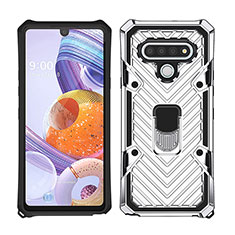 Funda Bumper Silicona y Plastico Mate Carcasa con Magnetico Anillo de dedo Soporte S01 para LG Stylo 6 Plata