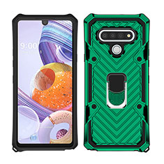 Funda Bumper Silicona y Plastico Mate Carcasa con Magnetico Anillo de dedo Soporte S01 para LG Stylo 6 Verde