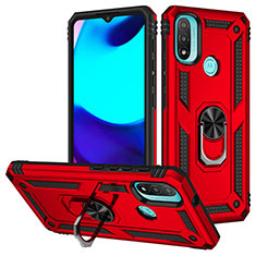 Funda Bumper Silicona y Plastico Mate Carcasa con Magnetico Anillo de dedo Soporte S01 para Motorola Moto E20 Rojo